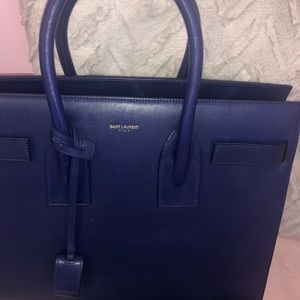 YSL Sac de Jour In Blue Leather Shoulder Bag